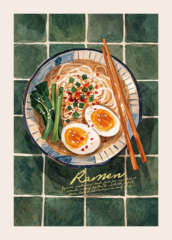Cuadro de cocina Ramen en acuarela