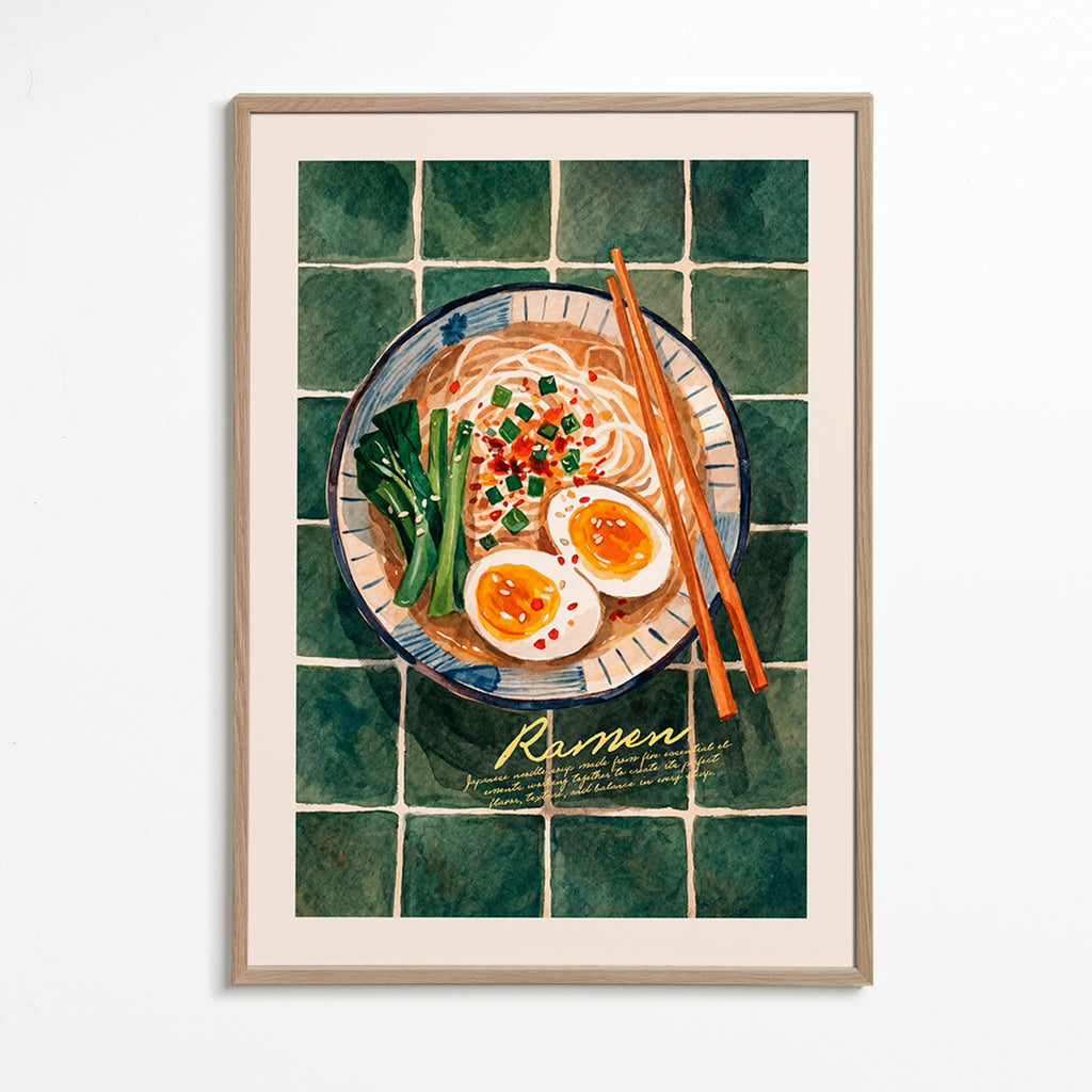 Cuadro de cocina Ramen en acuarela – Oak Frame