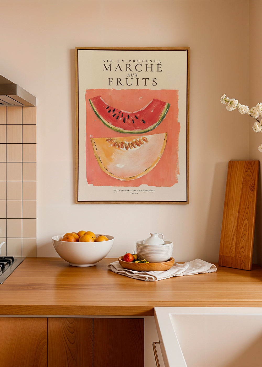 Cuadro de cocina Marche aux Fruits con melón y sandía – Canvas1