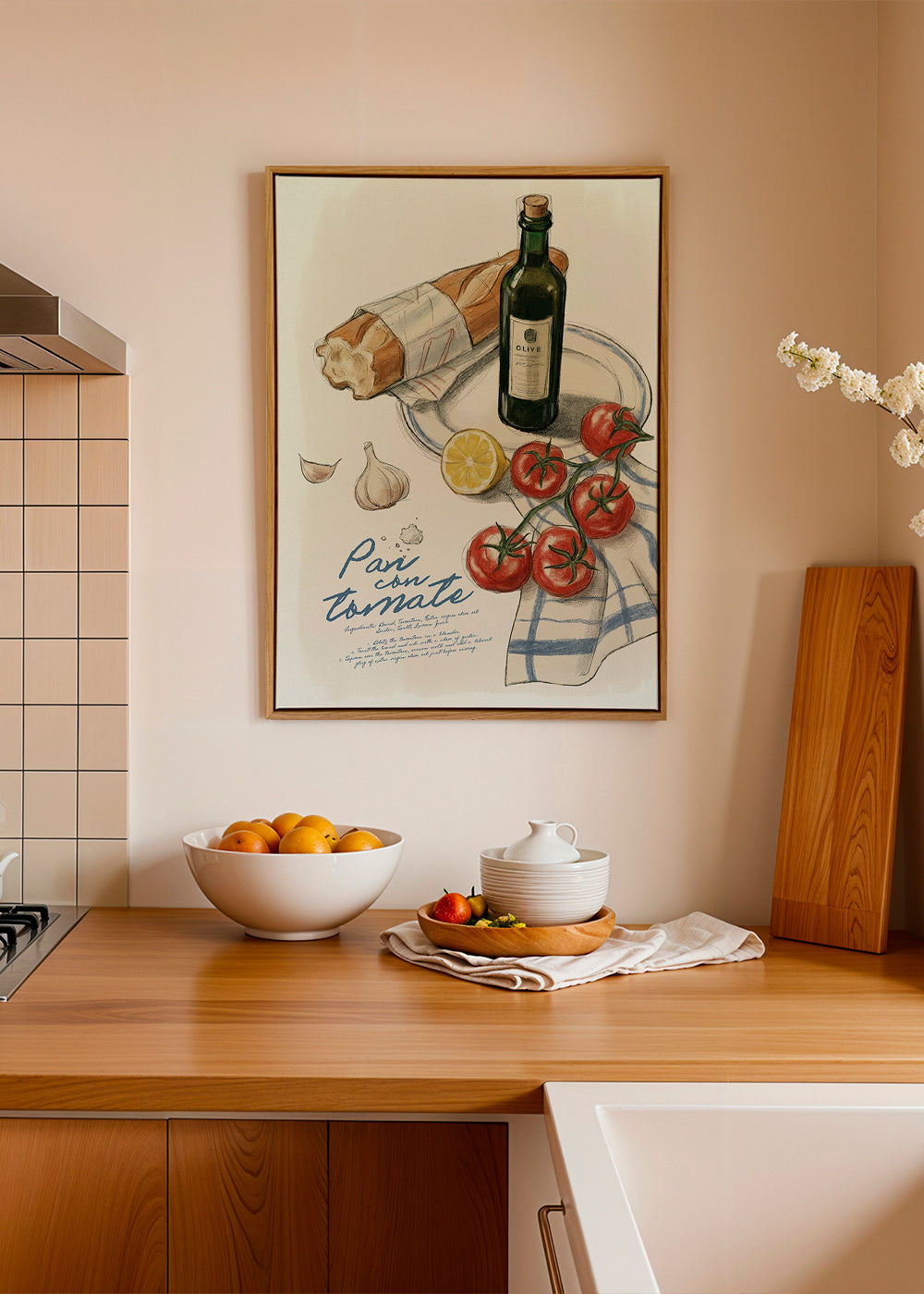 Cuadro de cocina Pan con tomate ilustrado – Canvas1