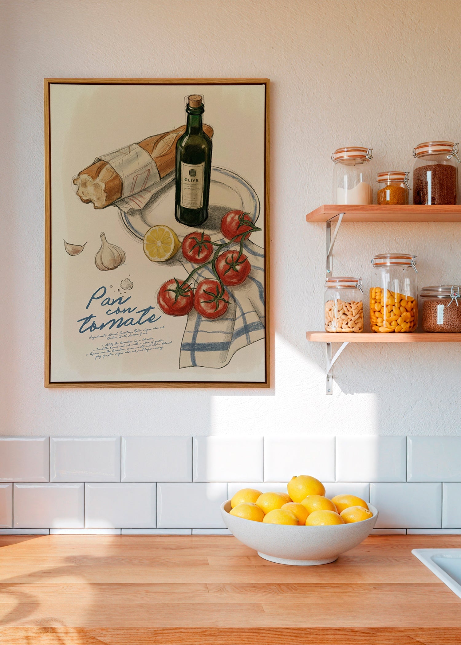 Cuadro de cocina Pan con tomate ilustrado – Canvas2
