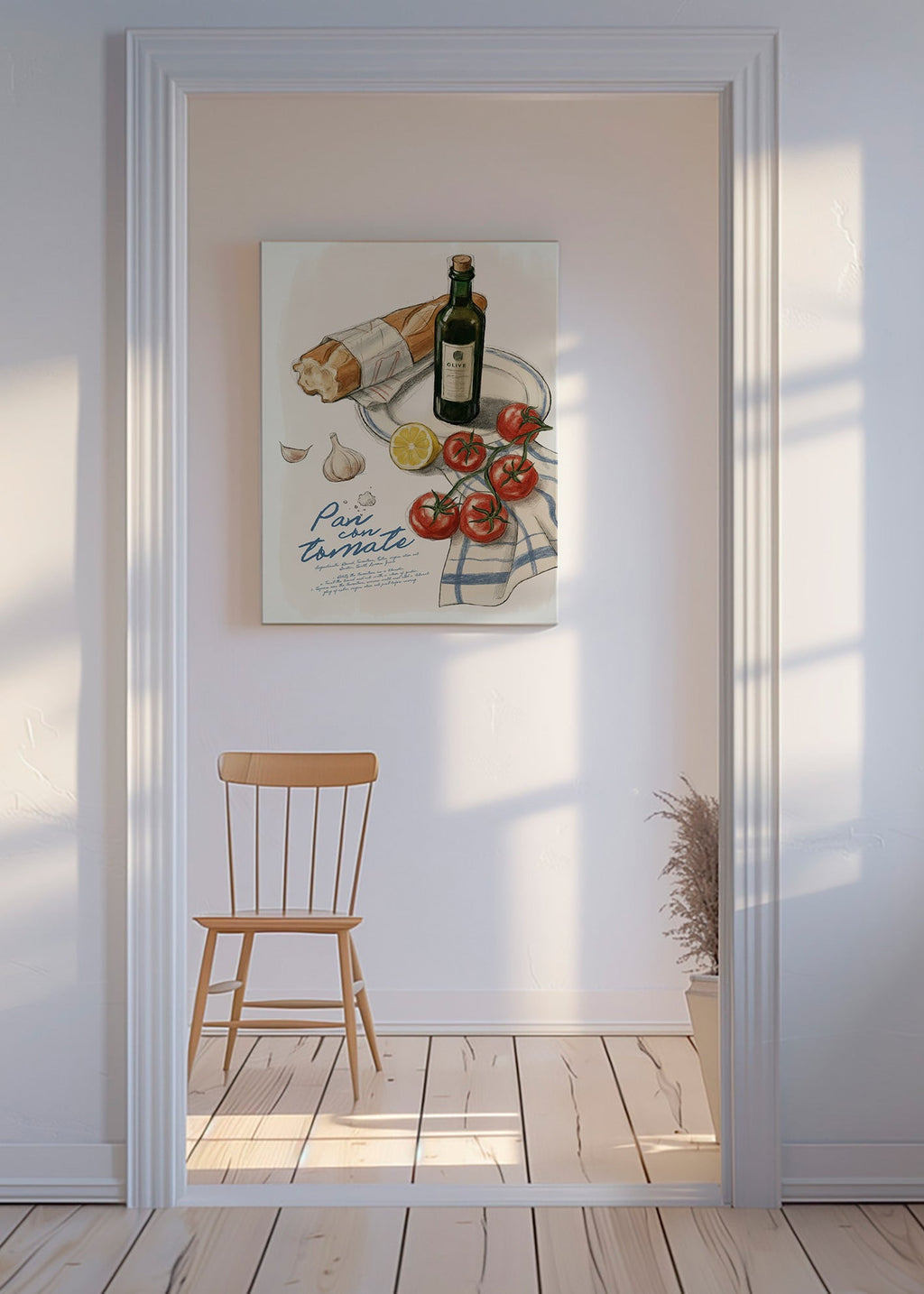 Cuadro de cocina Pan con tomate ilustrado – Canvas