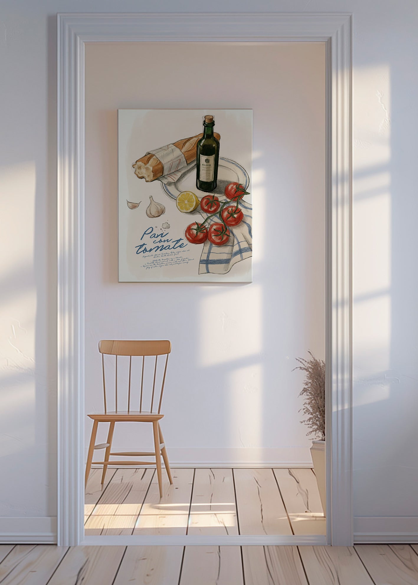Cuadro de cocina Pan con tomate ilustrado – Canvas