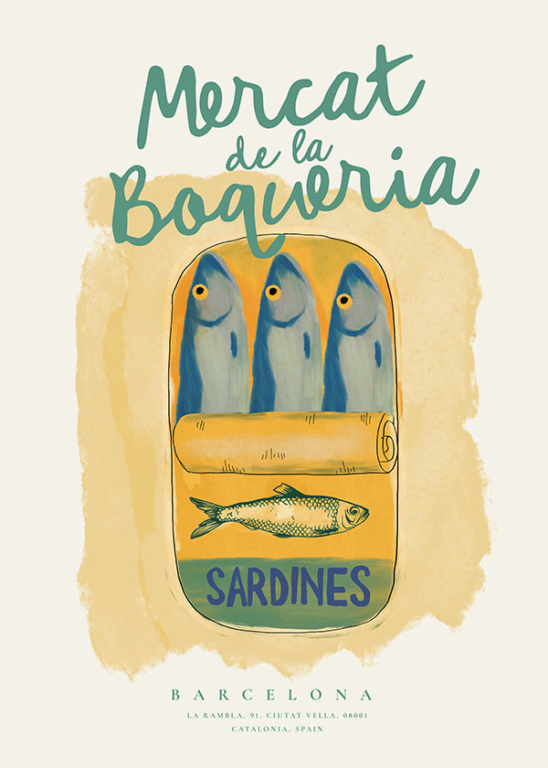 Cuadro de cocina Mercat de la Boqueria - sardinas en lata