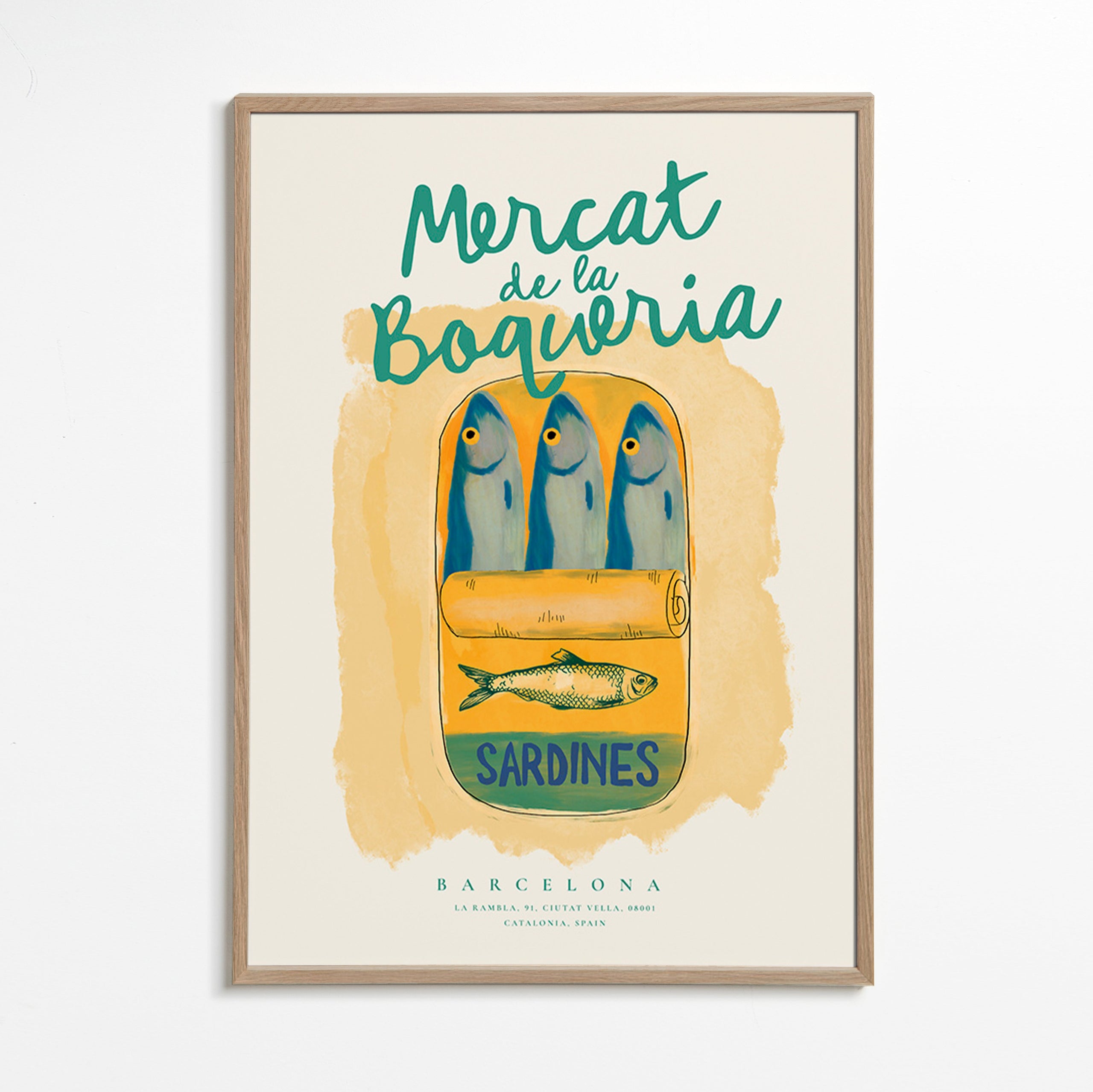 Cuadro de cocina Mercat de la Boqueria - sardinas en lata – Oak Frame