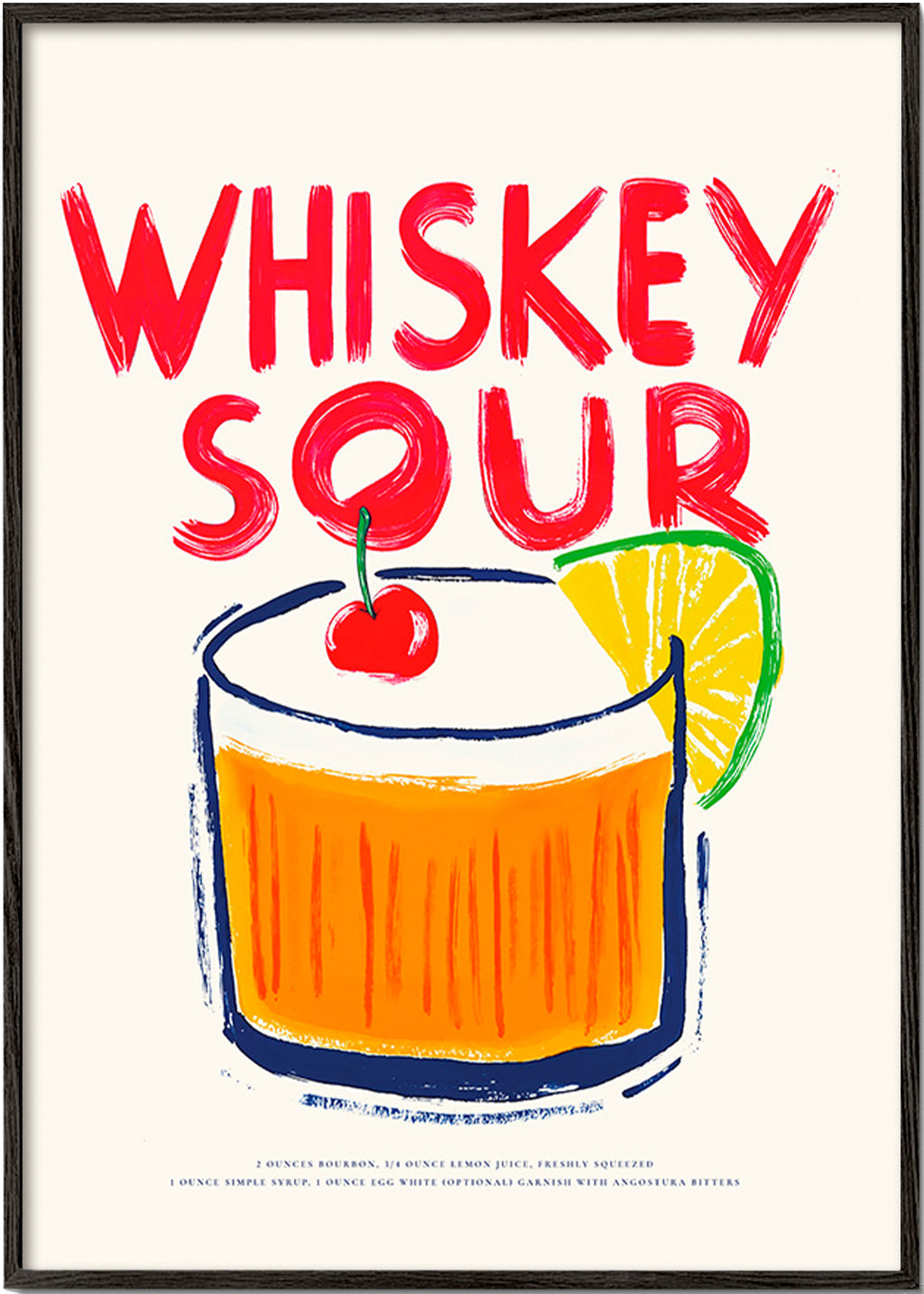 Cuadro de cocina Whiskey Sour ilustración gráfica – Black Frame