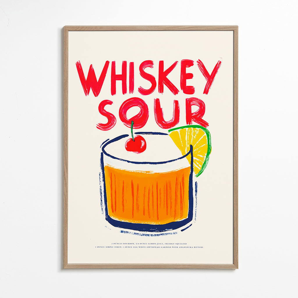 Cuadro de cocina Whiskey Sour ilustración gráfica – Oak Frame