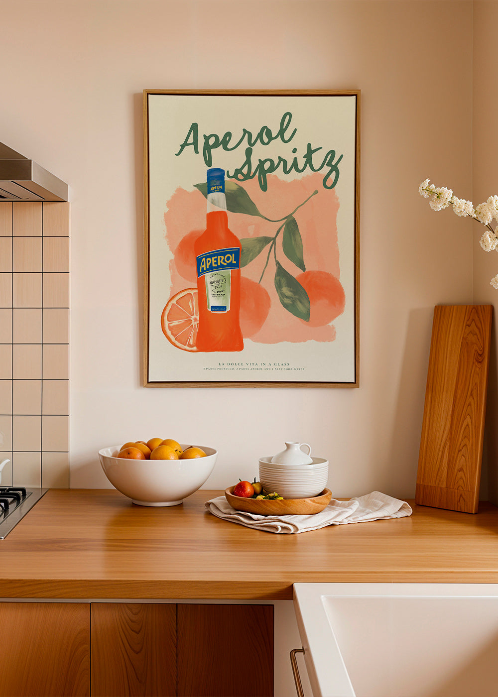 Cuadro de cocina Aperol Spritz con botella y naranjas – Canvas2