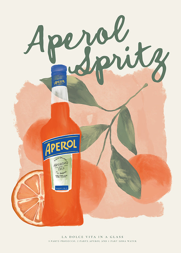 Cuadro de cocina Aperol Spritz con botella y naranjas