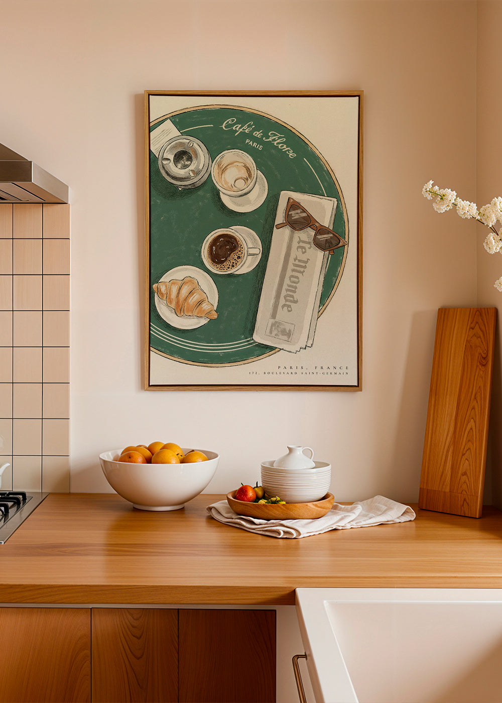 Cuadro de cocina Café de Flore con croissant ilustrado – Canvas1
