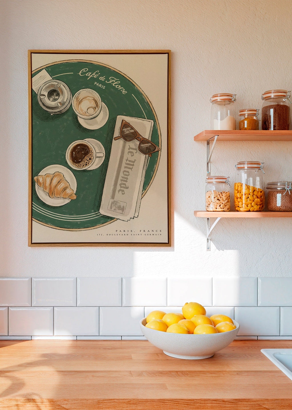 Cuadro de cocina Café de Flore con croissant ilustrado – Canvas2