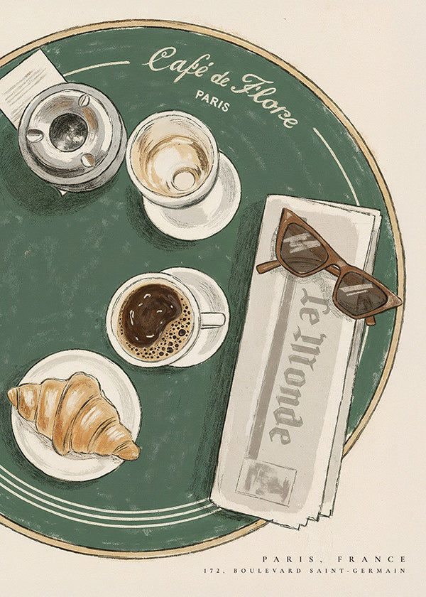 Cuadro de cocina Café de Flore con croissant ilustrado