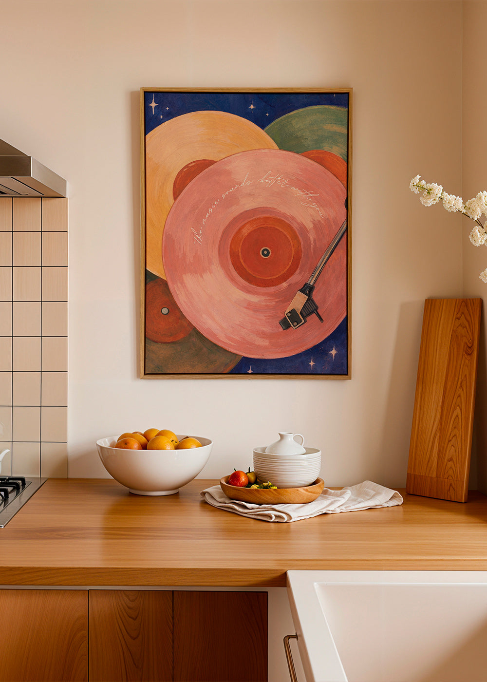 Ilustración vinilo rosa con brazo de tocadiscos – Canvas2