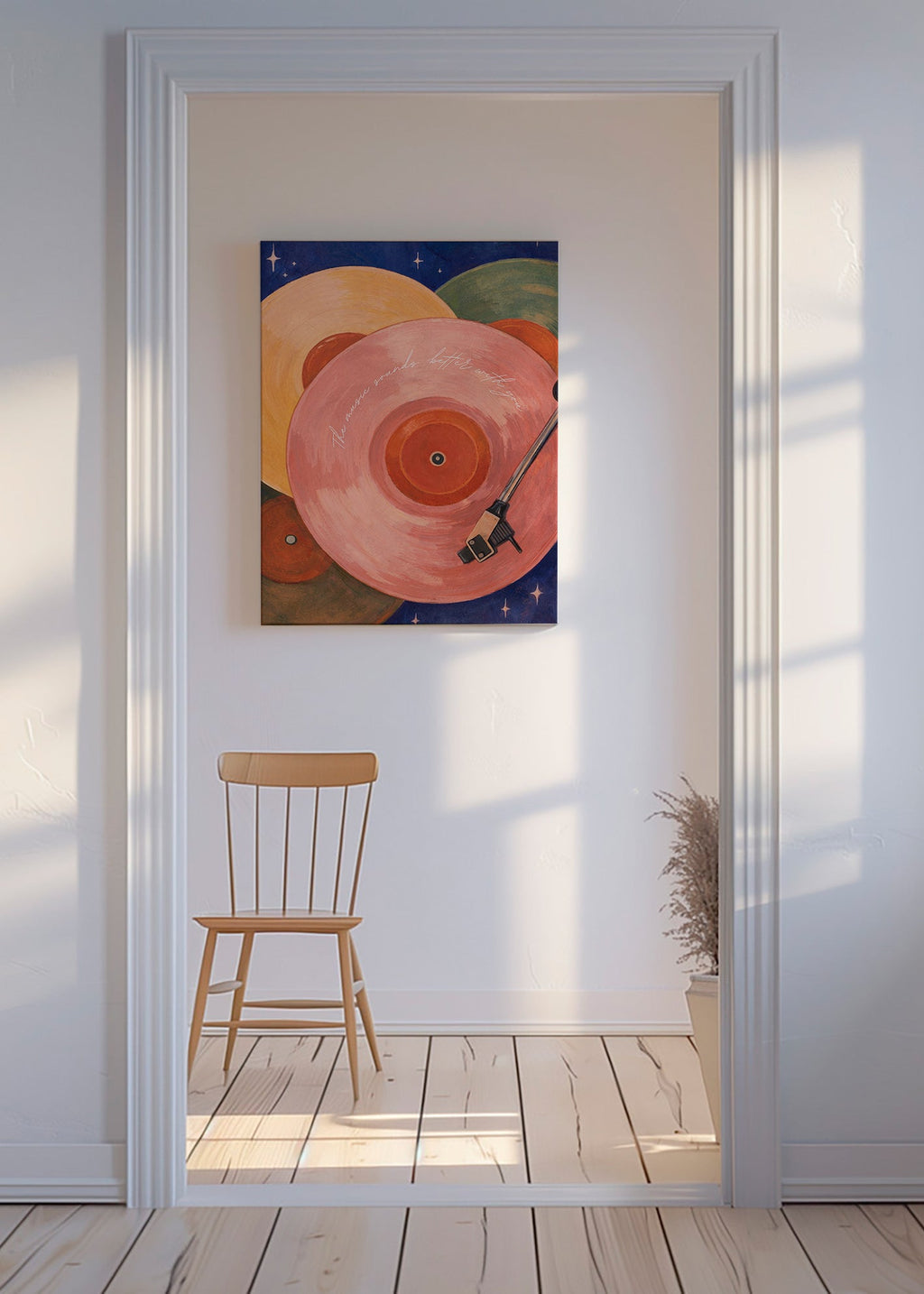Ilustración vinilo rosa con brazo de tocadiscos – Canvas