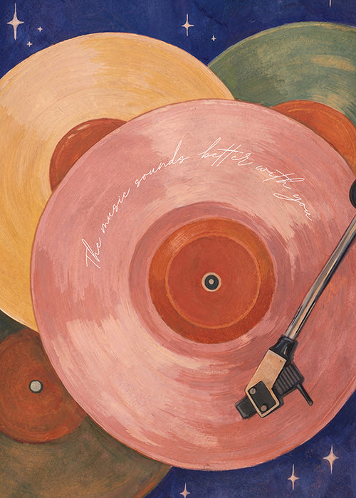 Ilustración vinilo rosa con brazo de tocadiscos