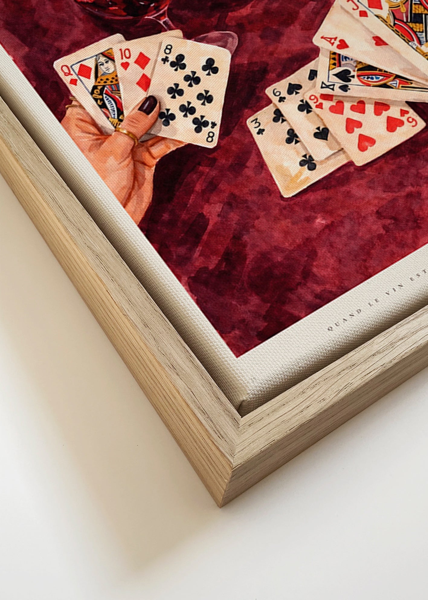 Cuadro de cocina con cartas y copa de vino – Canvas detail