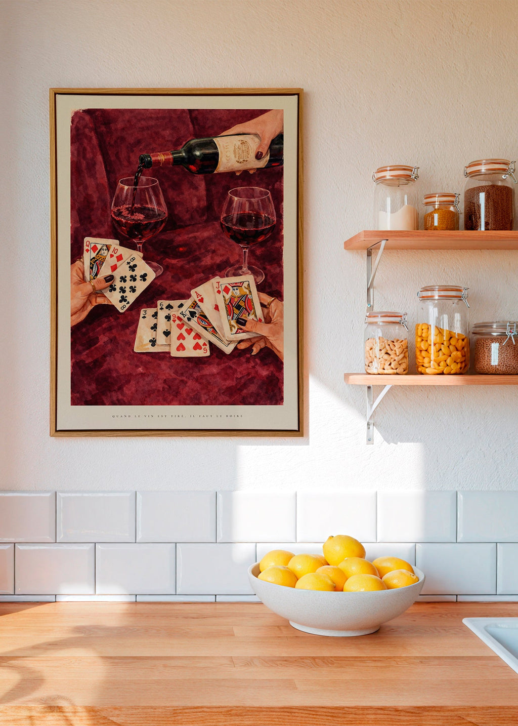 Cuadro de cocina con cartas y copa de vino – Canvas1