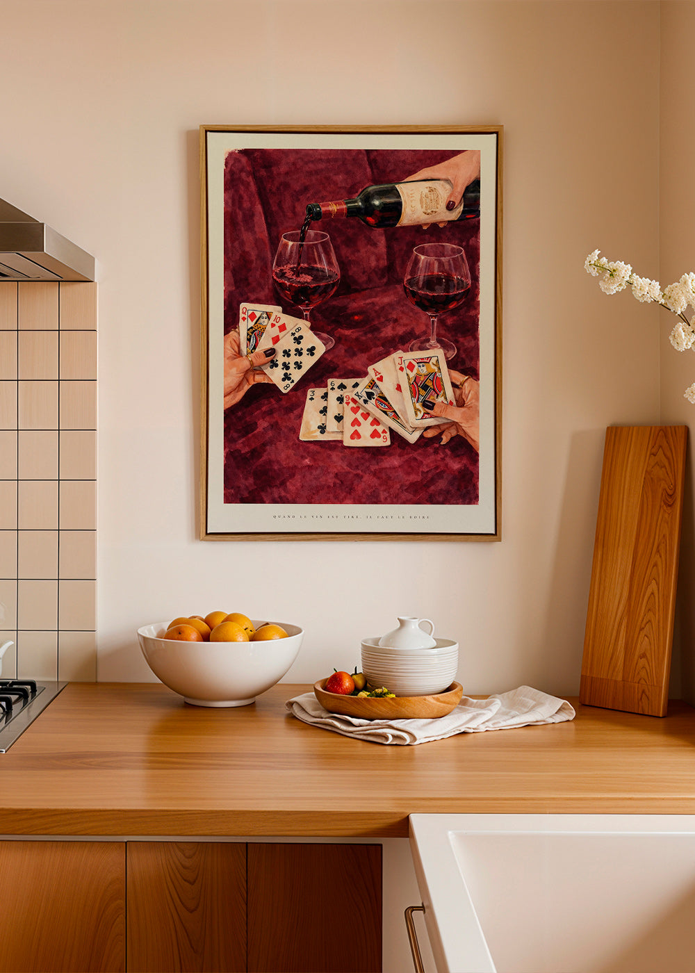 Cuadro de cocina con cartas y copa de vino – Canvas2