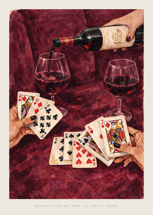 Cuadro de cocina con cartas y copa de vino