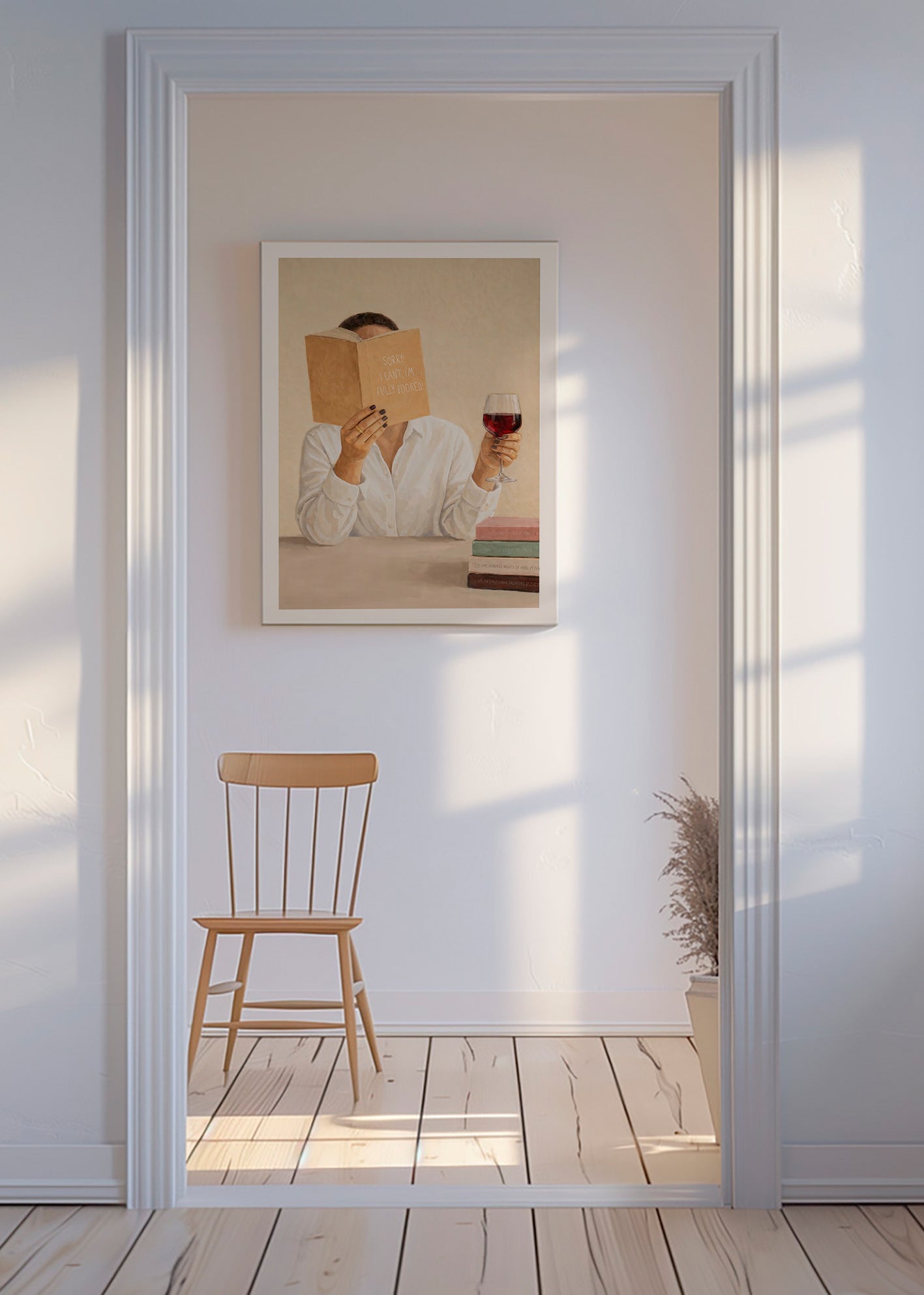 Cuadro de cocina con mujer leyendo y copa de vino – Canvas