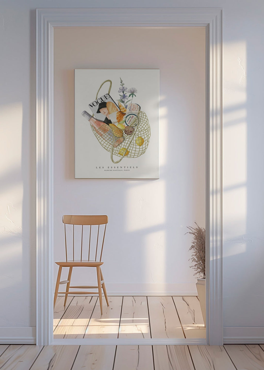 Cuadro de cocina con bolsa de mercado ilustrada – Canvas