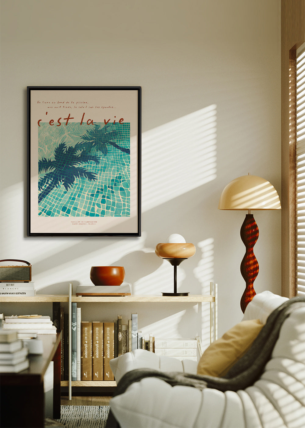 Ilustración de piscina con palmeras – Canvas2