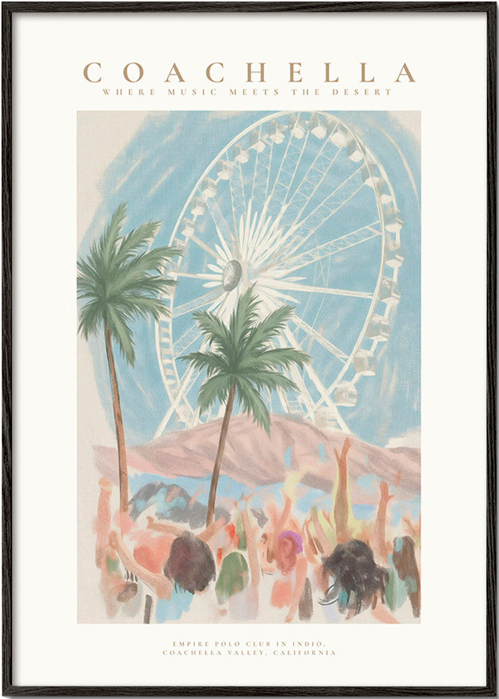 Ilustración Coachella con noria y palmeras – Black Frame
