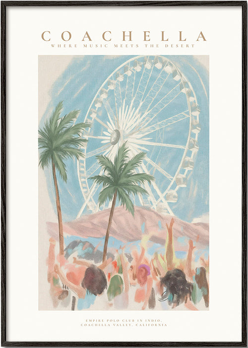 Ilustración Coachella con noria y palmeras – Black Frame