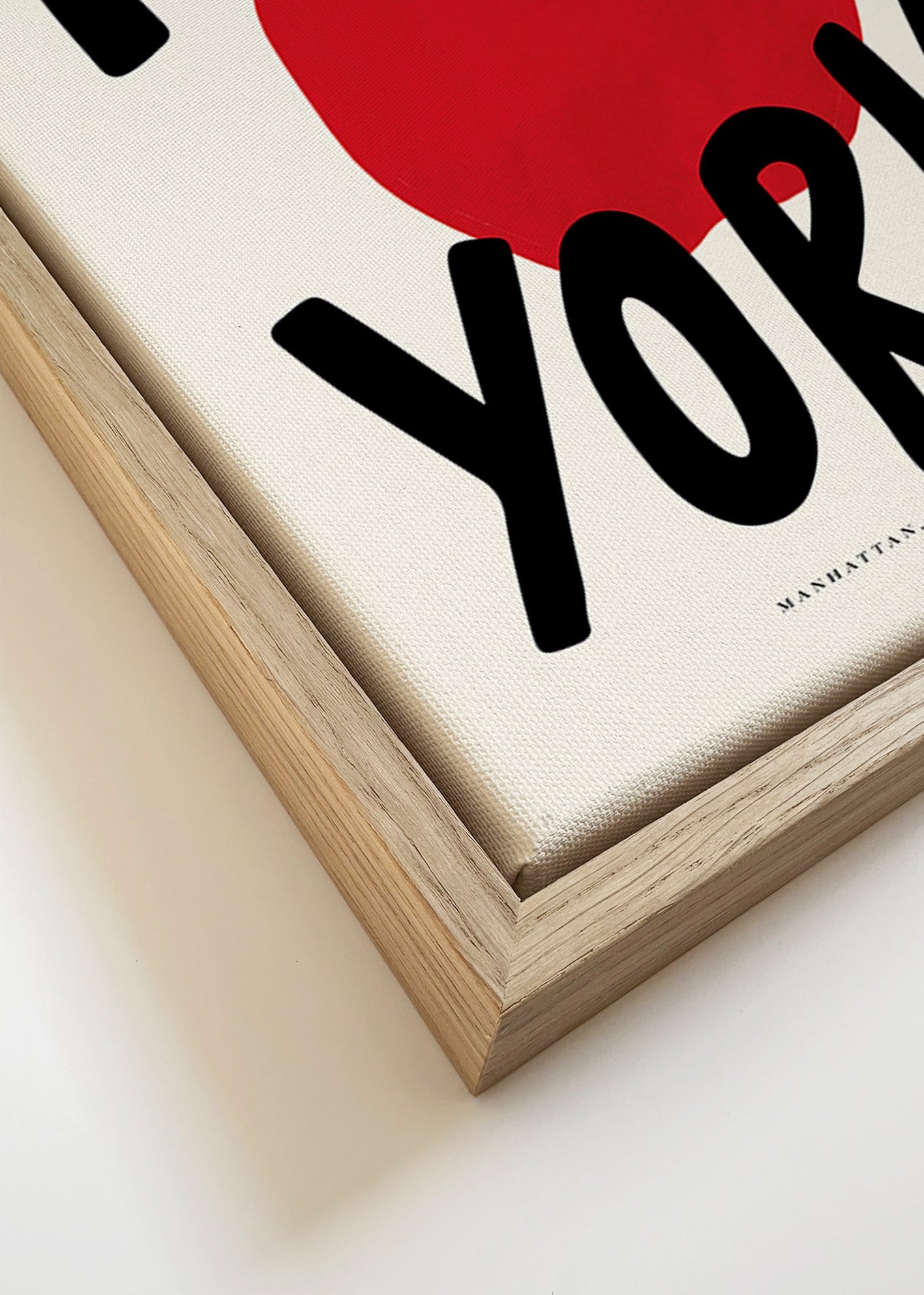 Cuadro de ciudades New York con manzana roja tipográfica – Canvas detail