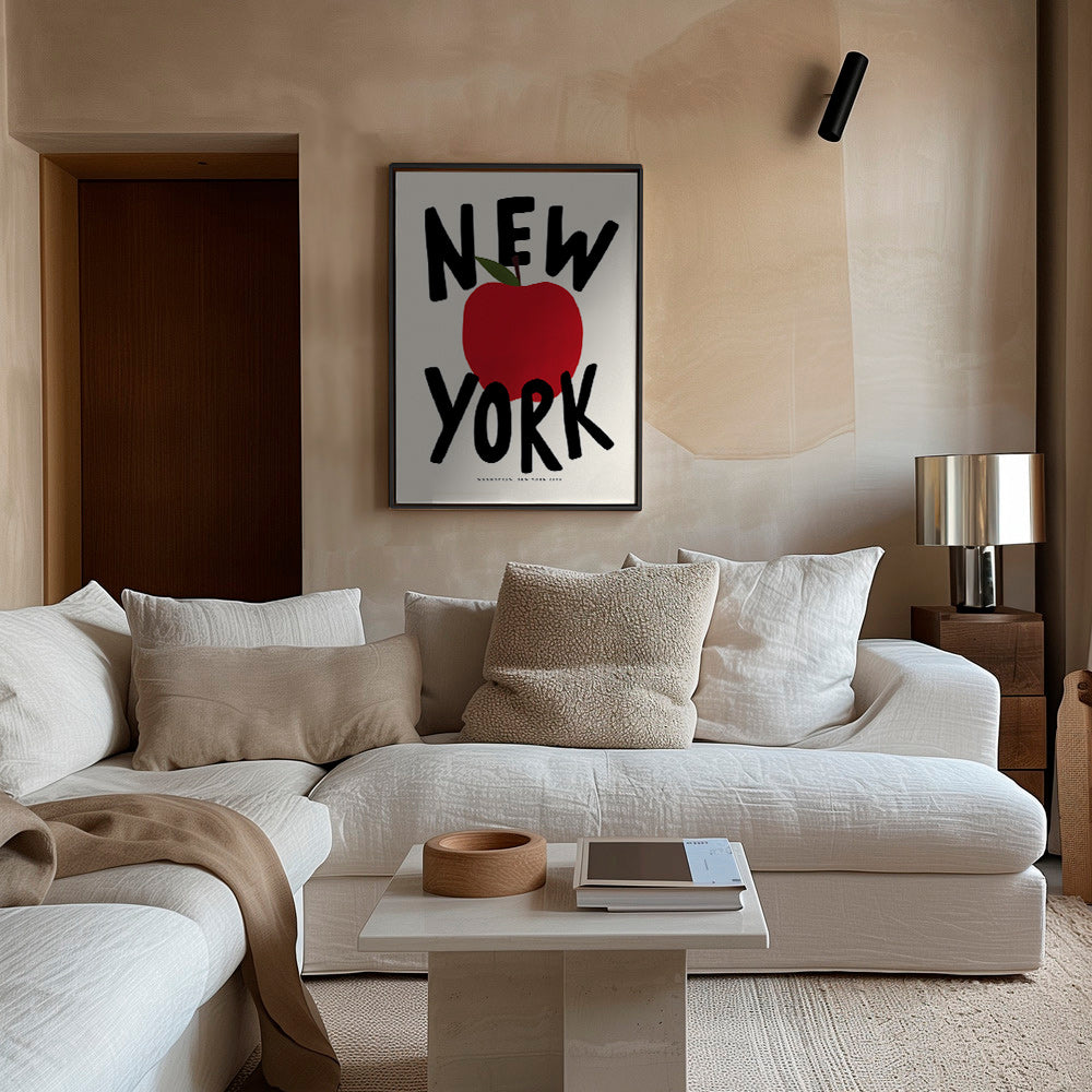 Cuadro de ciudades New York con manzana roja tipográfica – Canvas1