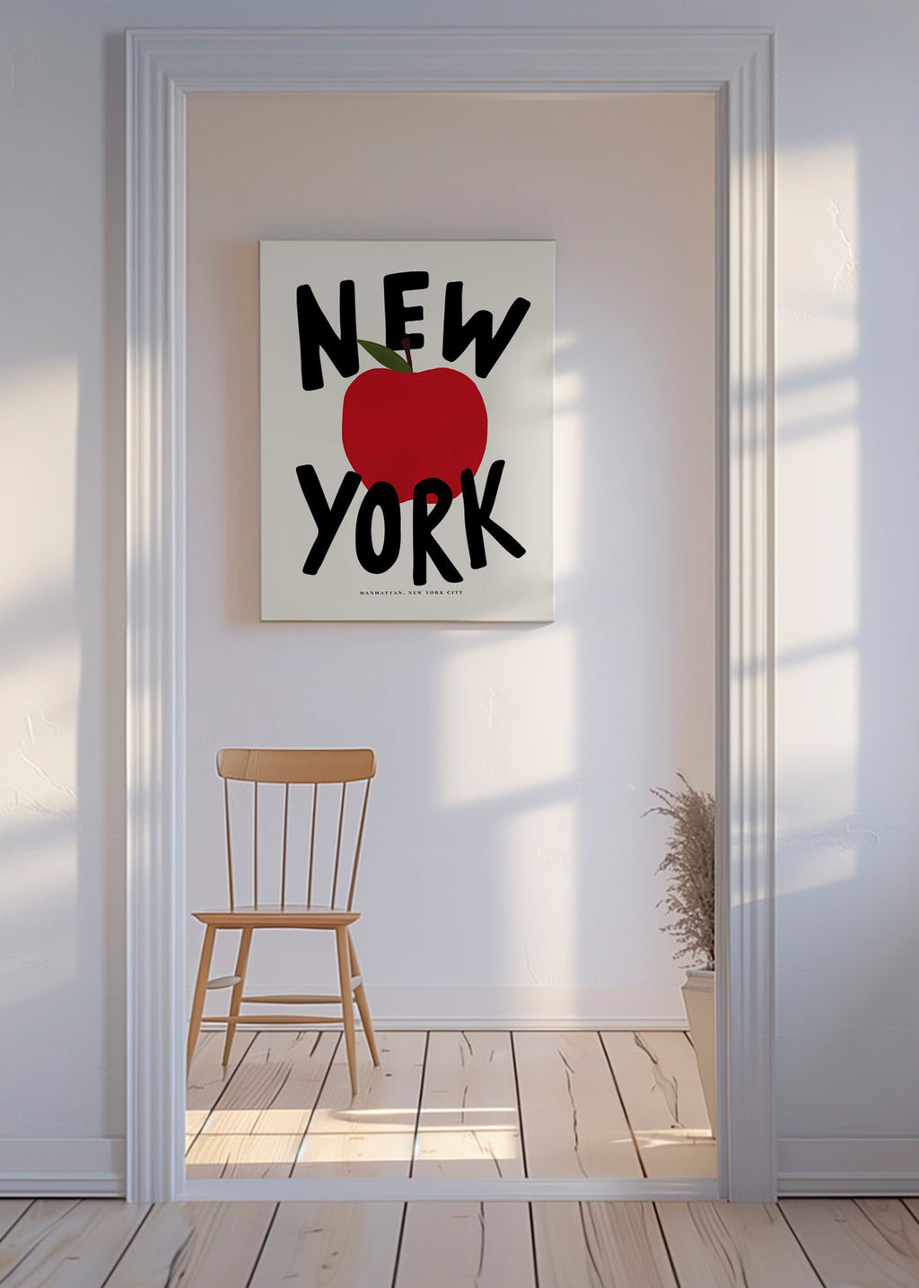 Cuadro de ciudades New York con manzana roja tipográfica – Canvas