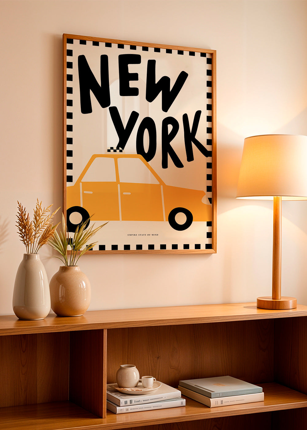 Cuadro de ciudades con taxi y tipografía New York – Product3
