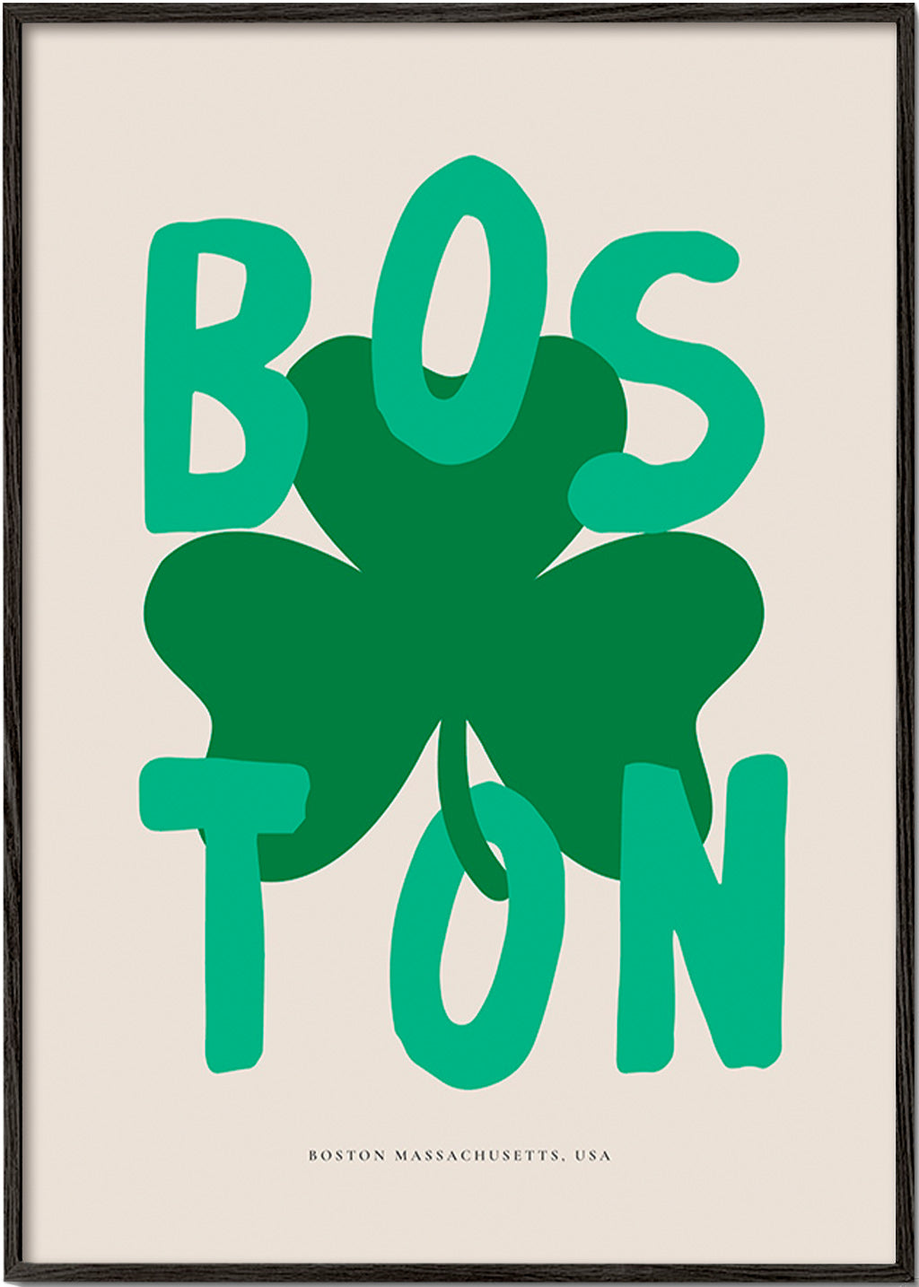 Cuadro de ciudades Boston con trébol gráfico – Black Frame