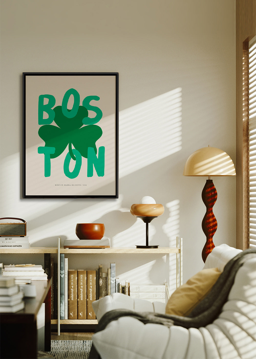 Cuadro de ciudades Boston con trébol gráfico – Canvas2