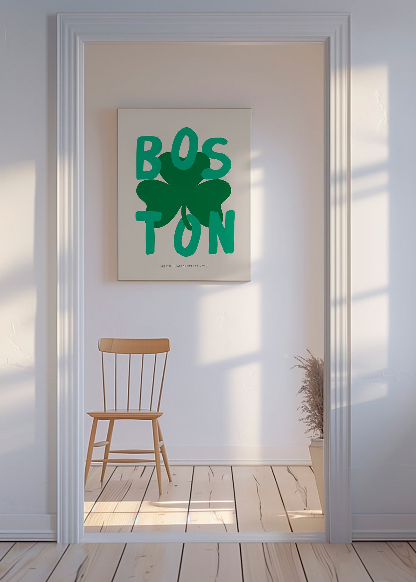 Cuadro de ciudades Boston con trébol gráfico – Canvas