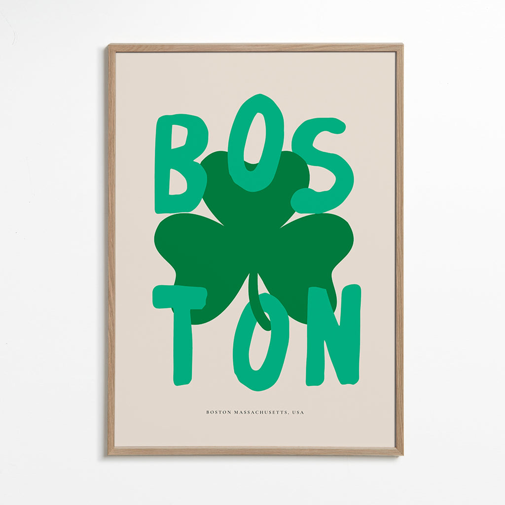 Cuadro de ciudades Boston con trébol gráfico – Oak Frame