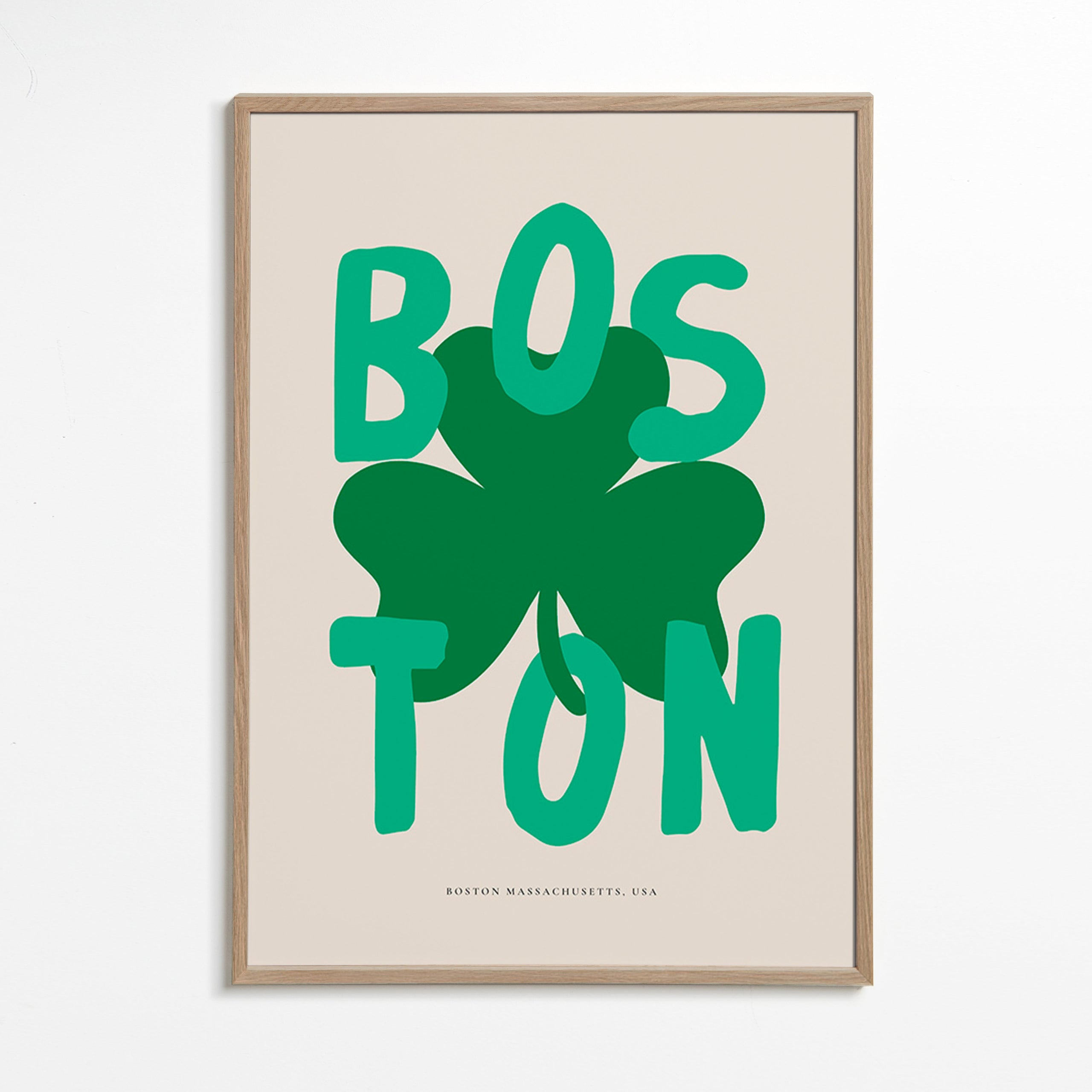 Cuadro de ciudades Boston con trébol gráfico – Oak Frame