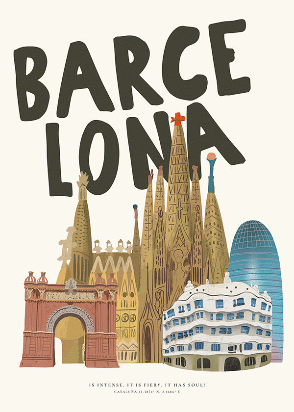 Cuadro de ciudades Barcelona ilustrada y tipográfica