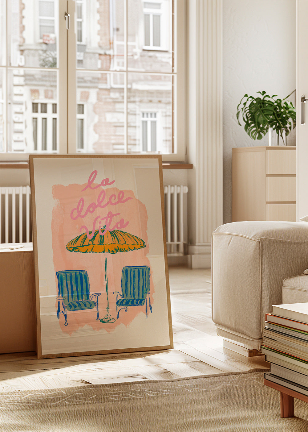 Ilustración La Dolce Vita con sombrilla y sillas – Product2