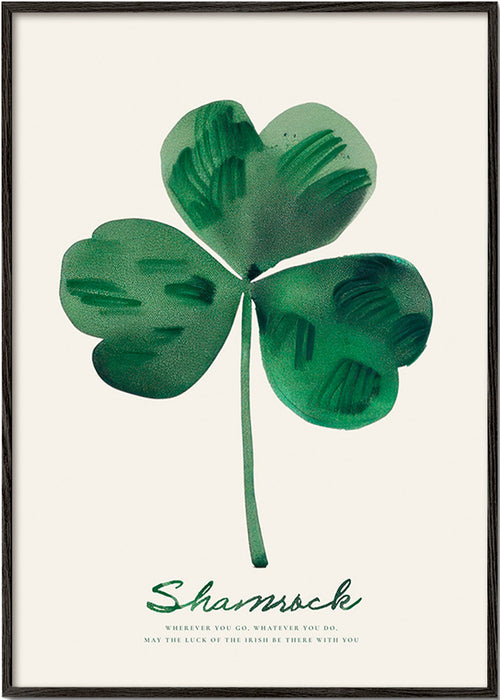 Lámina botánica Shamrock trébol en acuarela – Black Frame