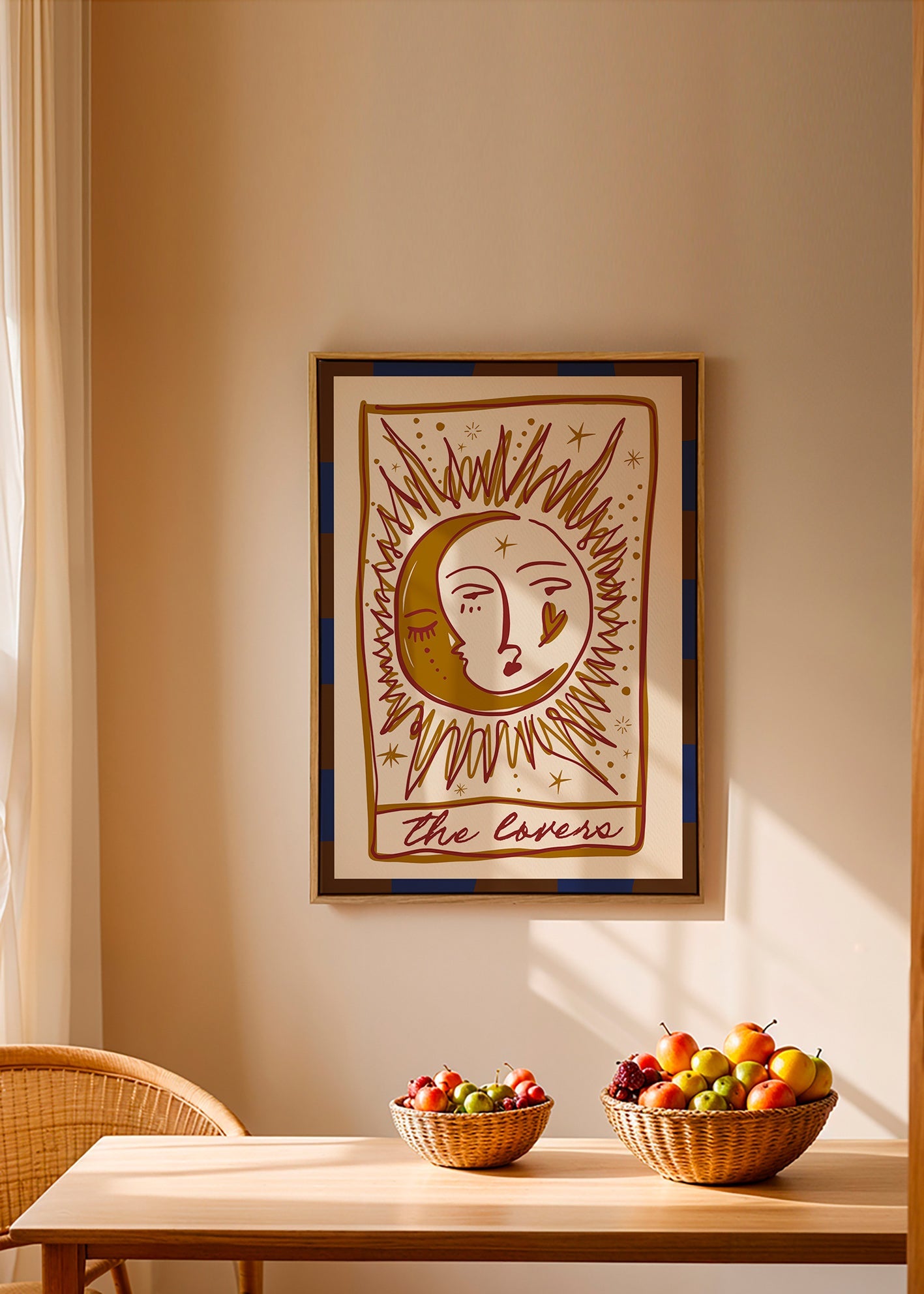 Ilustración tarot 'The Lovers' con sol y luna – Canvas2