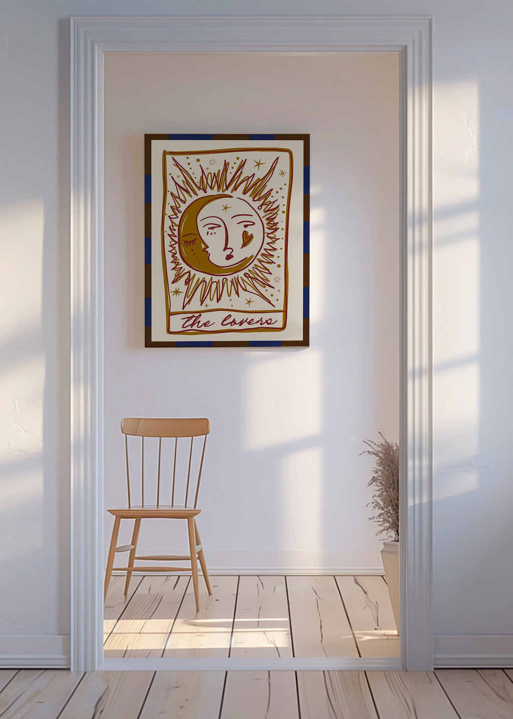 Ilustración tarot 'The Lovers' con sol y luna – Canvas