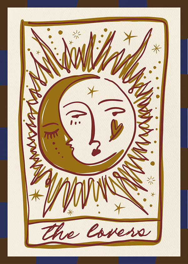 Ilustración tarot 'The Lovers' con sol y luna