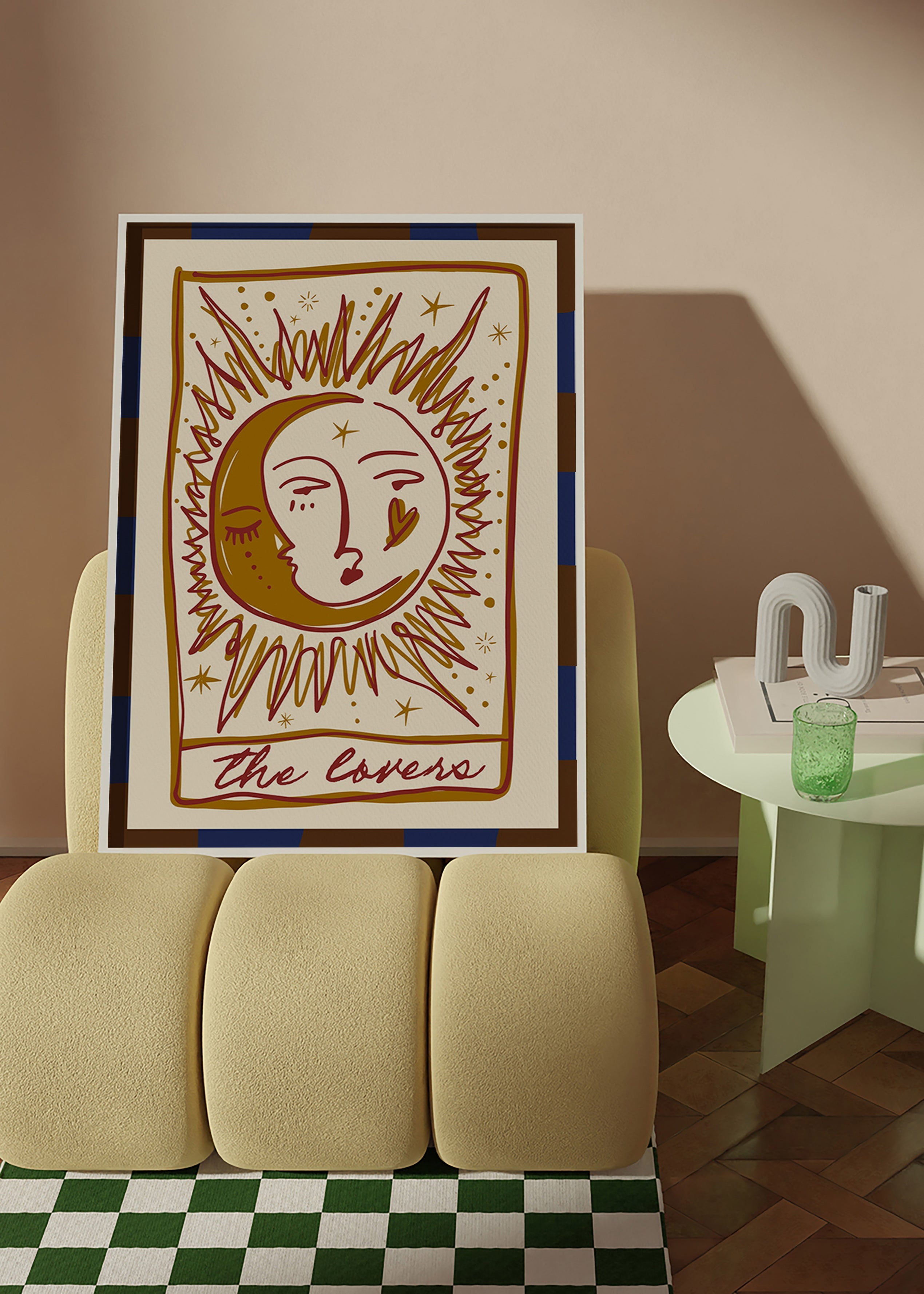 Ilustración tarot 'The Lovers' con sol y luna – Product1