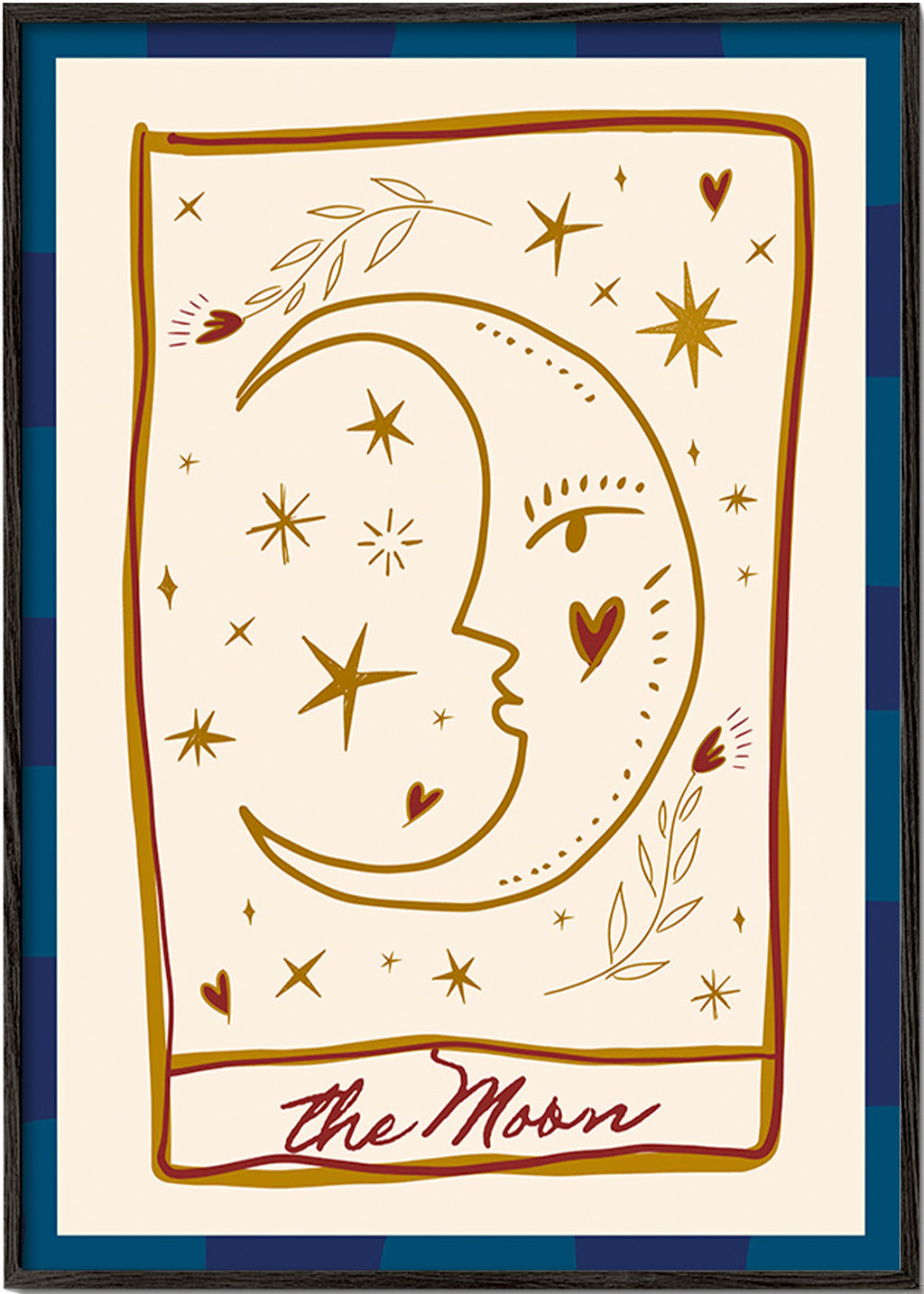 Ilustración lunar con rostro y estrellas – Black Frame