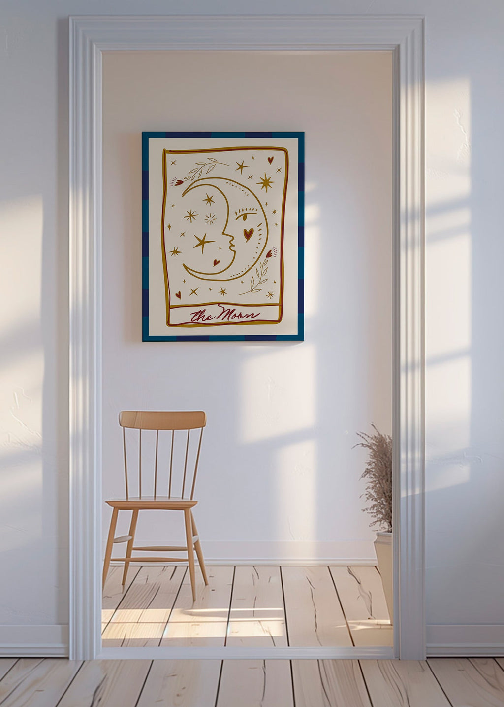 Ilustración lunar con rostro y estrellas – Canvas