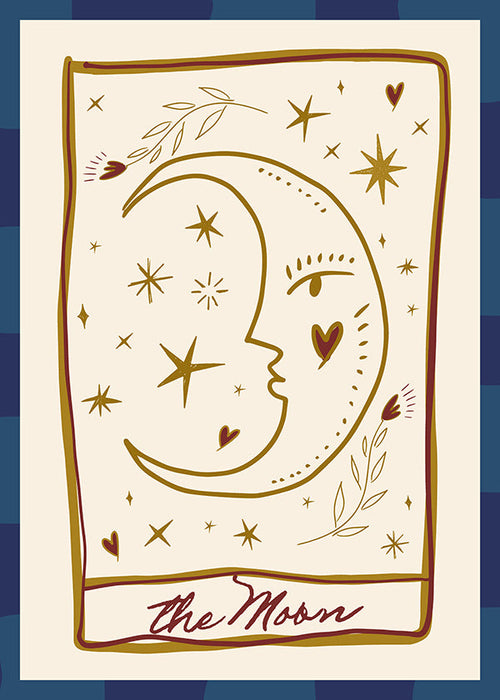 Ilustración lunar con rostro y estrellas