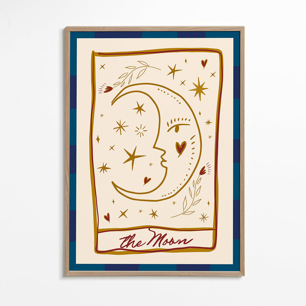 Ilustración lunar con rostro y estrellas – Oak Frame