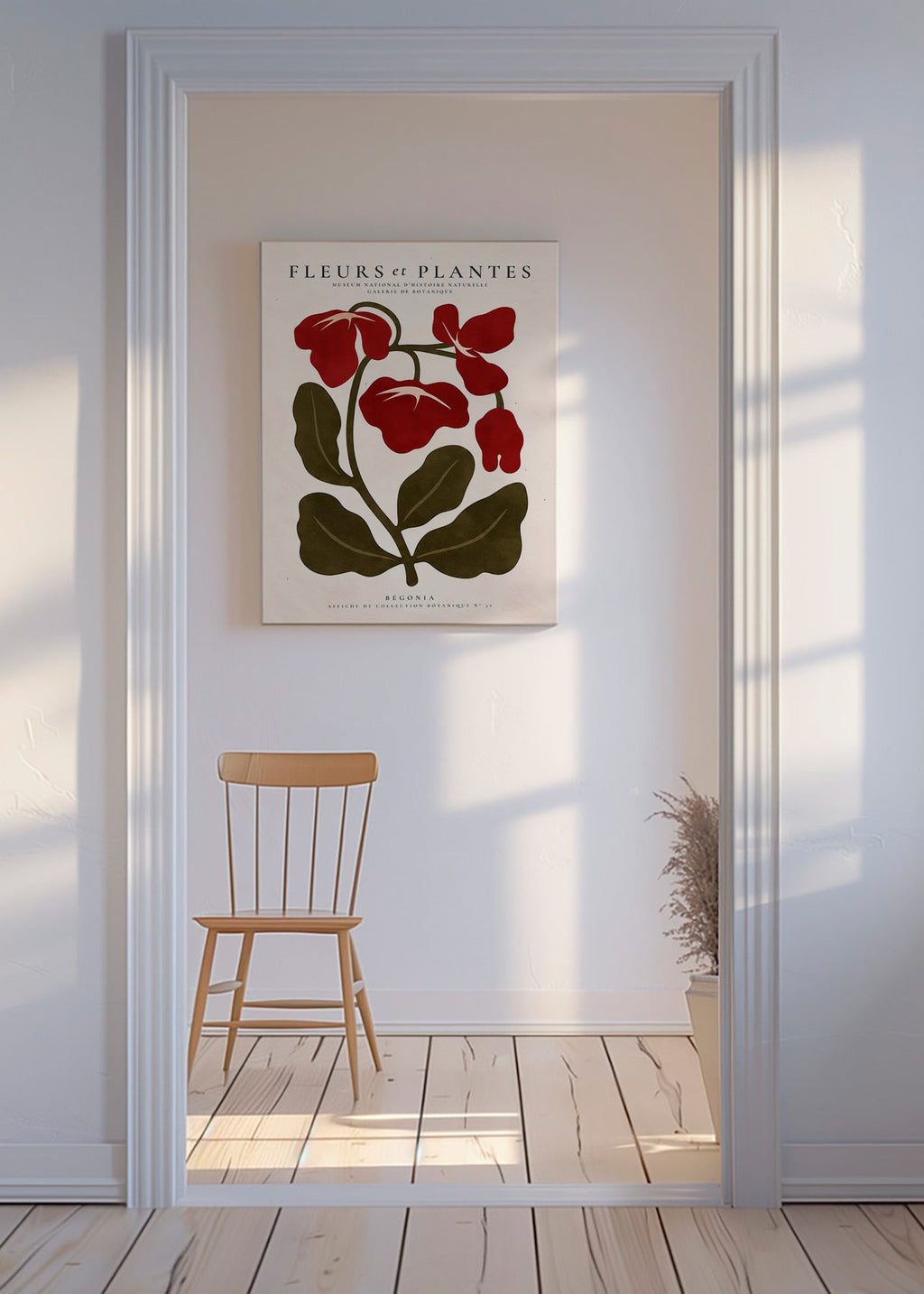 Lámina botánica: Begonia roja estilizada – Canvas