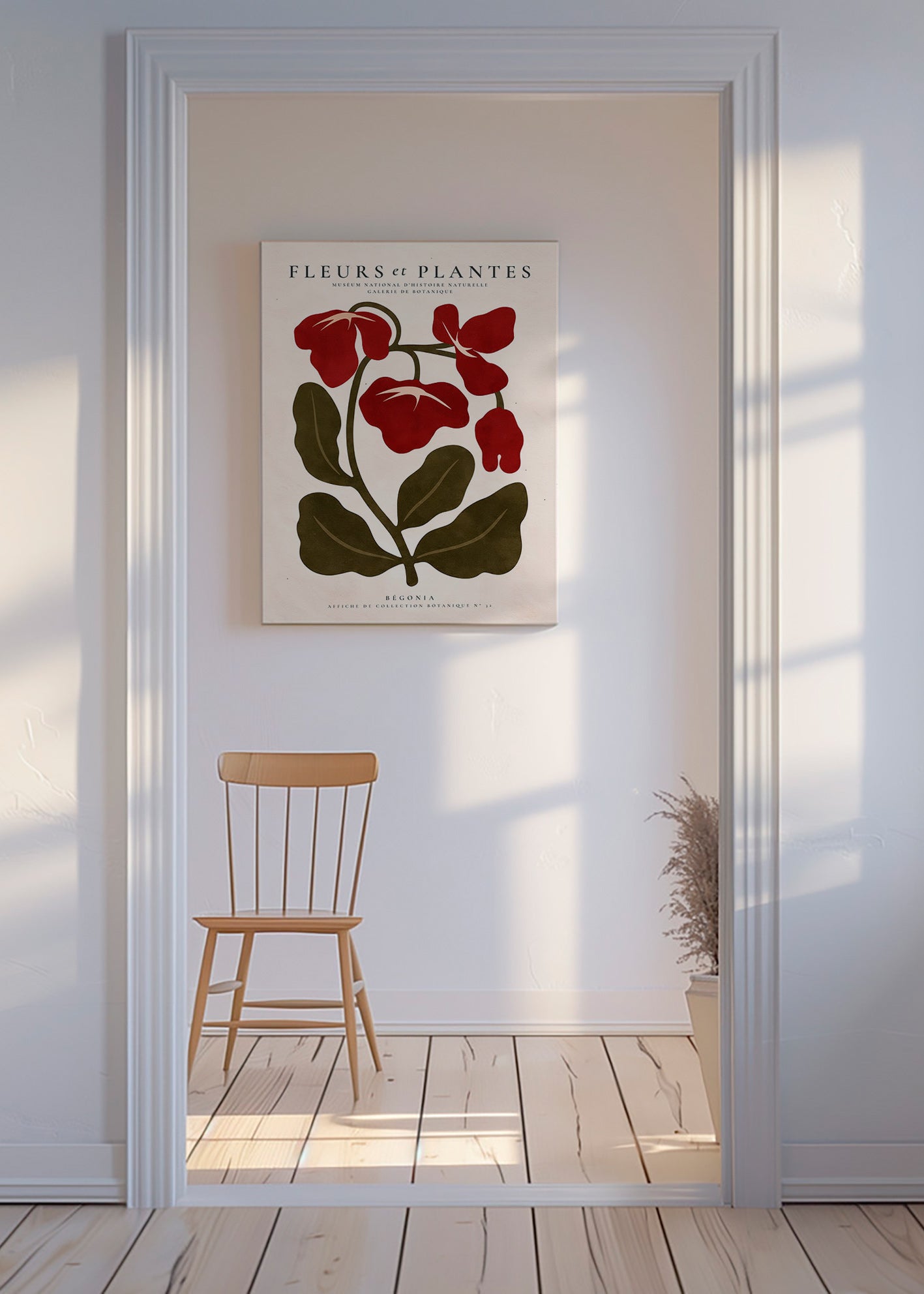Lámina botánica: Begonia roja estilizada – Canvas